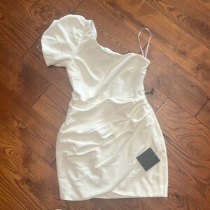 lulus off shoulder puff sleeve mini dress white